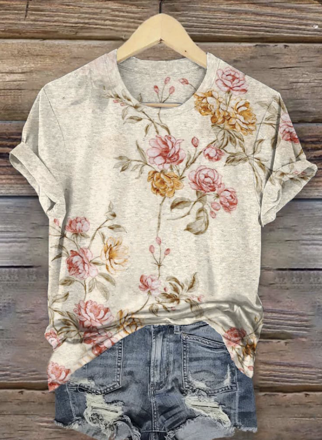 Damen Geblümt Kurzarm T-Shirts T-Shirt Rundhals Lässig Sommer Oberteile