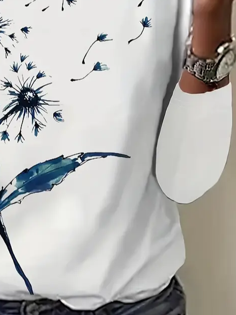 Damen Geblümt Langarm T-Shirts T-Shirt Rundhals Print Lässig Frühling/Herbst T-Shirt mit Grafik Oberteile
