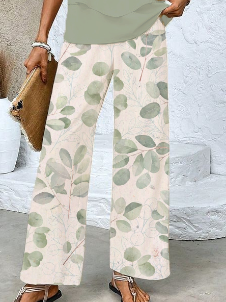 Damen Geblümt Zweiteiliges Set Täglich Ärmellos Lässig Sommer Bluse mit Hose Matching Set