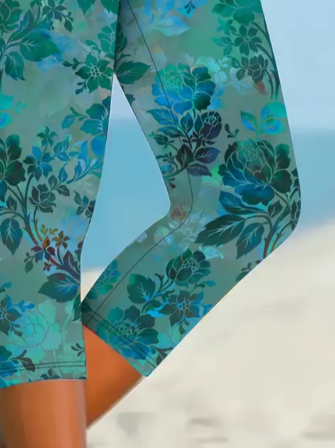 Damen Geblümt Caprihosen Elastische Taille Hose Lässig Sommer Hose