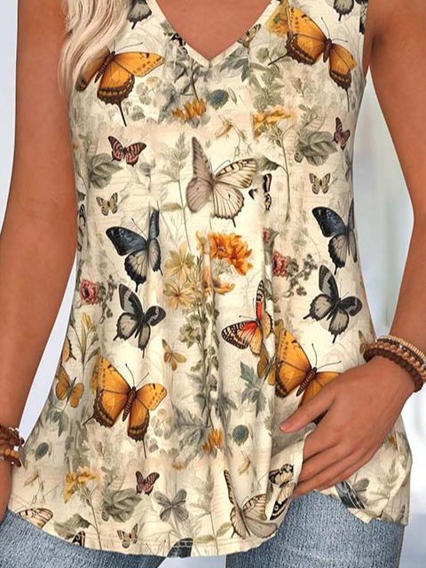 Damen Ärmellos Tanktop Oberteile Leibchen Sommer 3d Drucken V-Ausschnitt Täglich Lässig Oberteile
