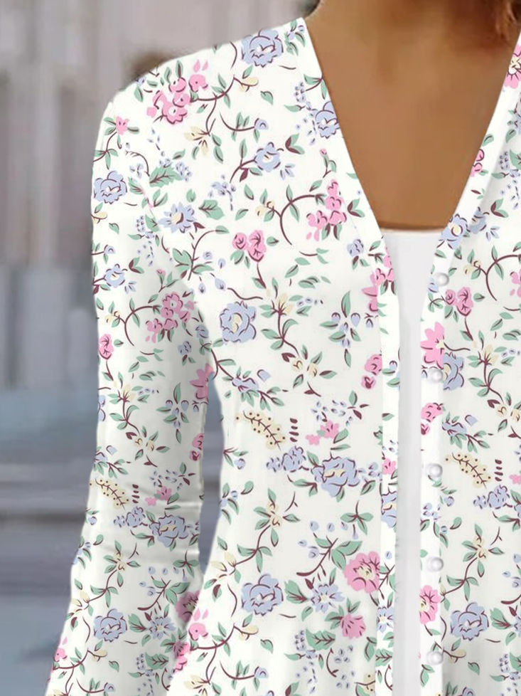 Damen Geblümt Frühling/Herbst Aufdecken Lässig Print Leicht Strickjacke