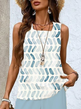 Damen Geometrisch Print Zweiteiliges Set Täglich Ärmellos Lässig Sommer Bluse mit Hose Matching Set
