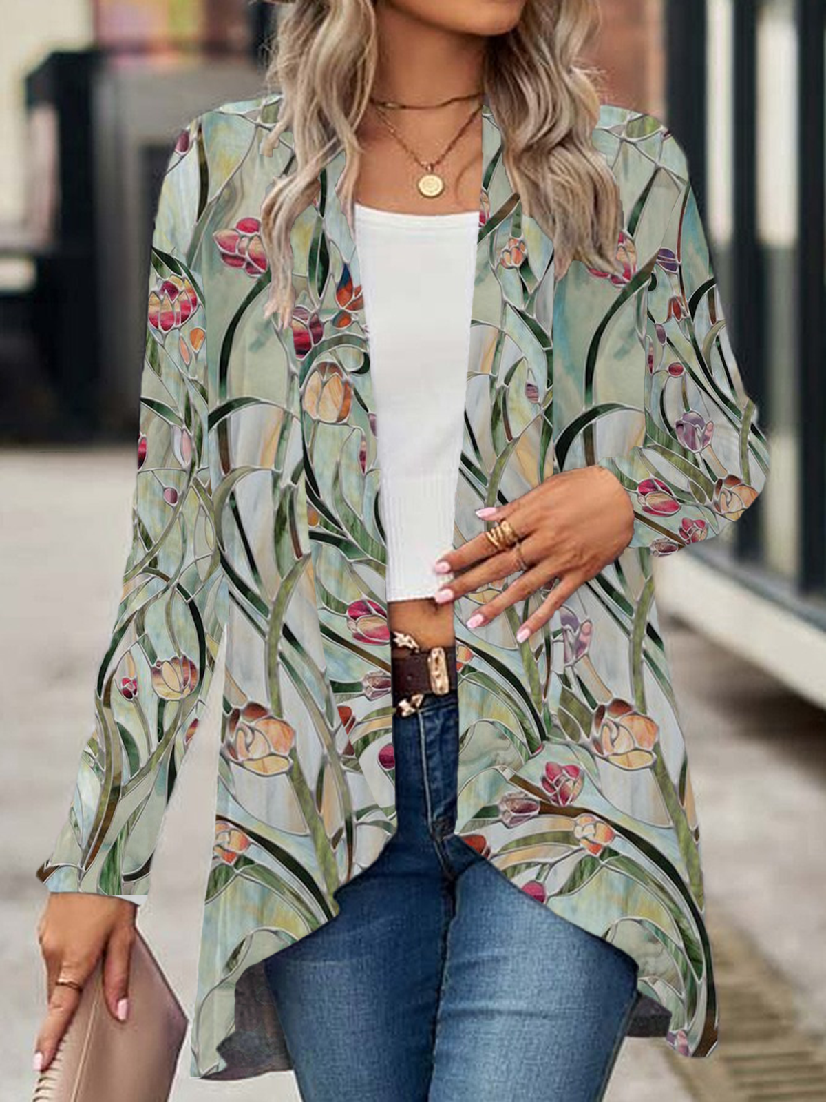 Damen Geblümt Frühling/Herbst Aufdecken Lässig Print Leicht Strickjacke