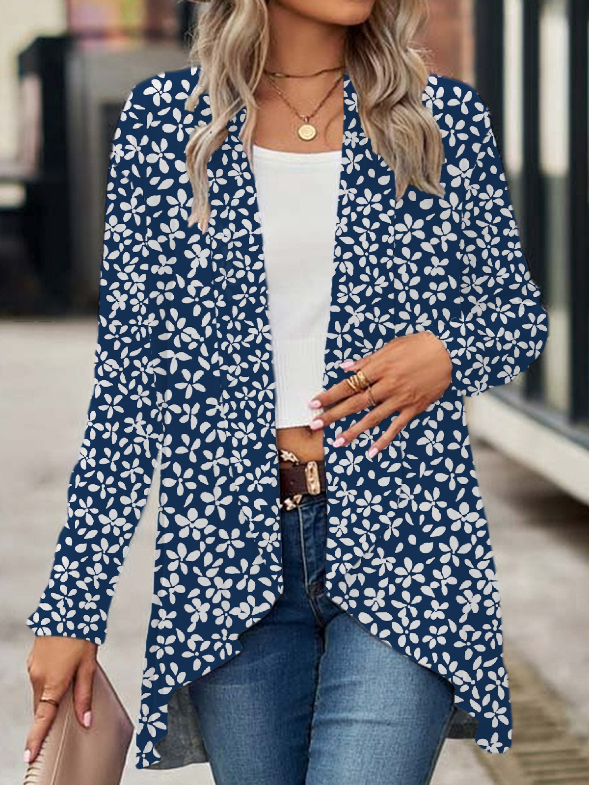 Damen Geblümt Frühling/Herbst Aufdecken Lässig Print Leicht Strickjacke