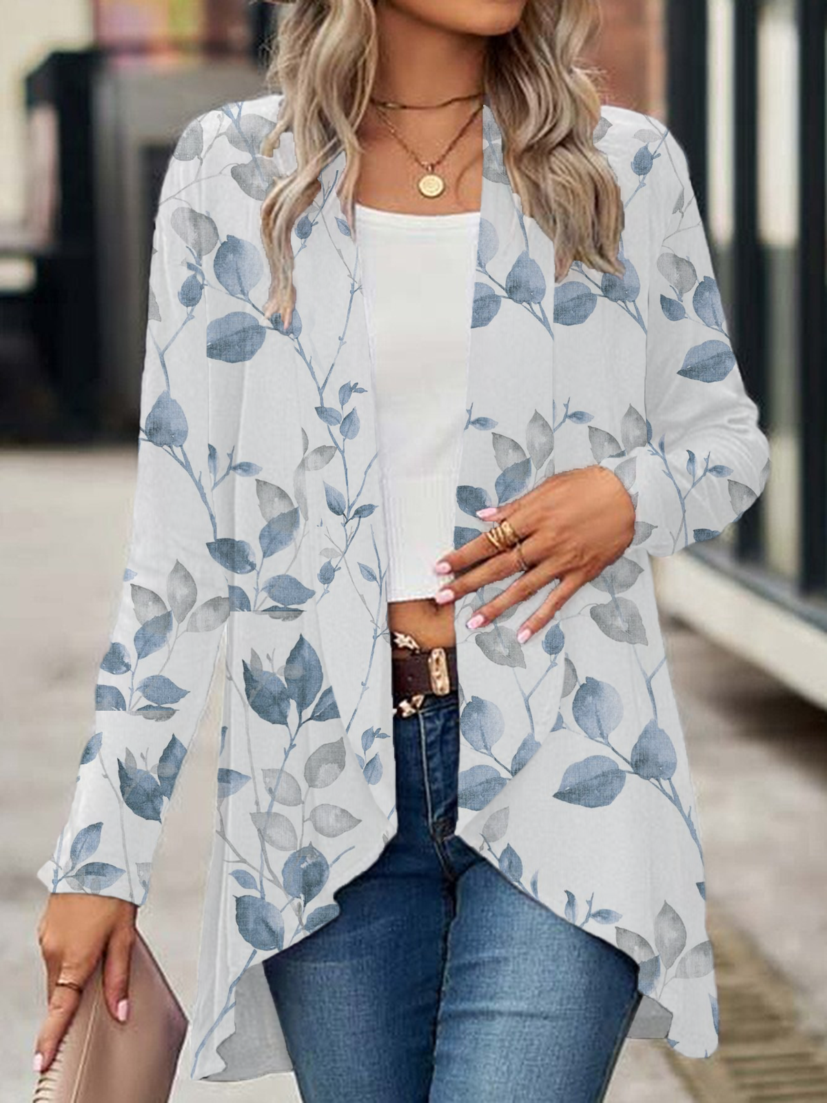 Damen Geblümt Frühling/Herbst Aufdecken Lässig Print Leicht Strickjacke