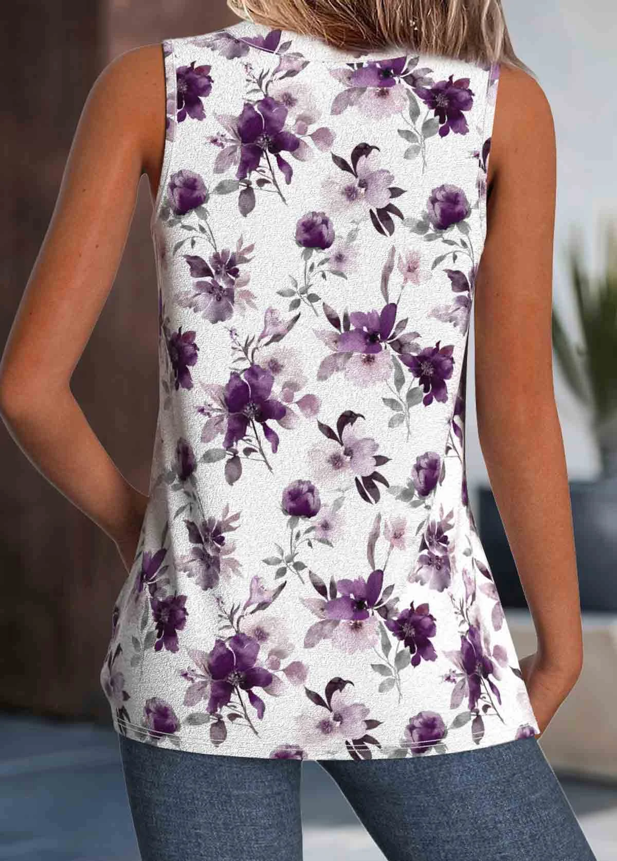 Damen Ärmellos Tanktop Oberteile Leibchen Sommer Geblümt V-Ausschnitt Täglich Lässig Oberteile