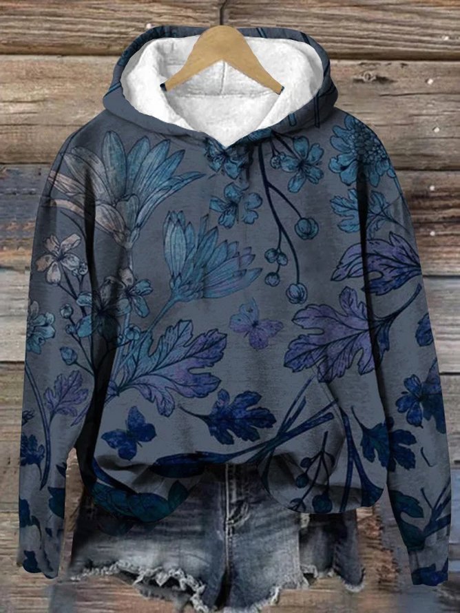 Damen Geblümt Frühling/Herbst Print Langarm Lässig Täglich Kapuze