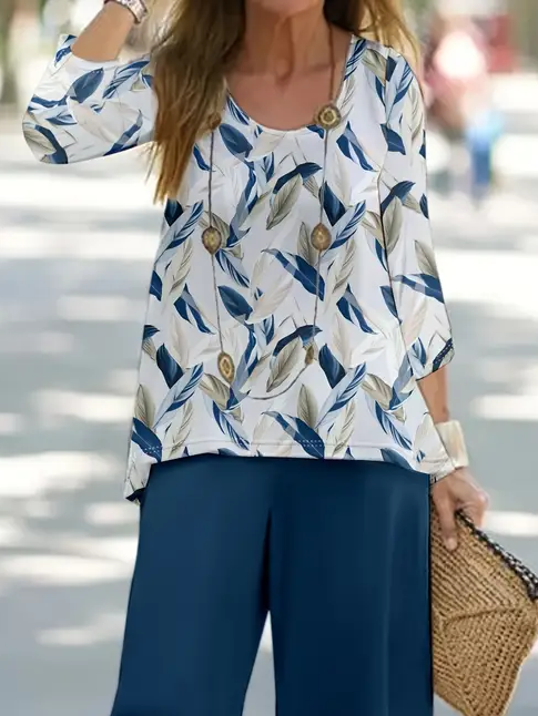 Damen Geblümt Print Zweiteiliges Set Täglich Langarm Lässig Frühling/Herbst Bluse mit Hose Matching Set