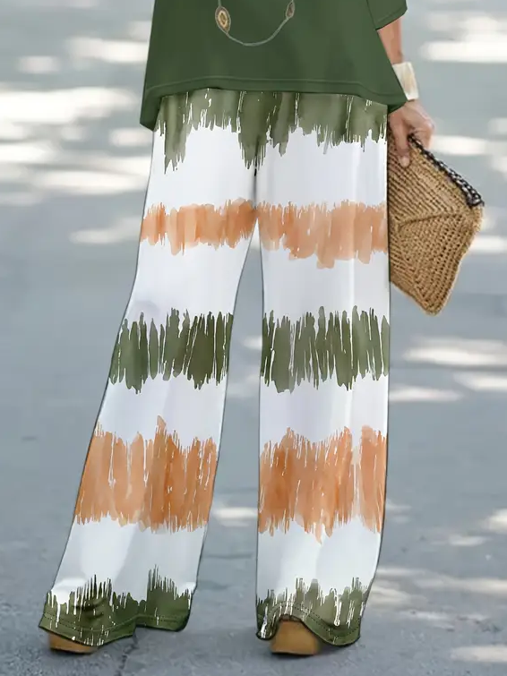 Damen Gestreift Print Zweiteiliges Set Täglich Langarm Lässig Frühling/Herbst Bluse mit Hose Matching Set