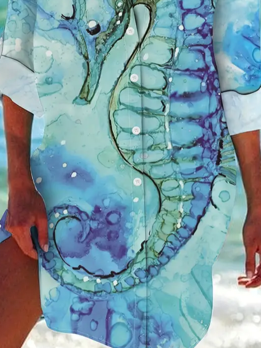 Damen Marine Leben Langarm Bluse Frühling/Herbst Print Hemdkragen Täglich Lässig Oberteile