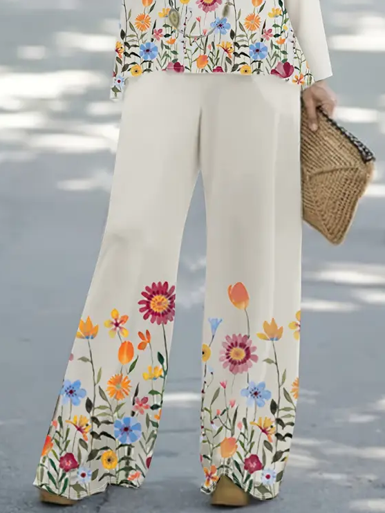 Damen Geblümt Print Zweiteiliges Set Täglich Langarm Lässig Frühling/Herbst Bluse mit Hose Matching Set