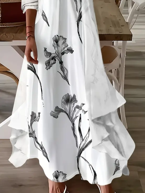 Damen Geblümt Print Zweiteiliges Set Täglich Dreiviertelärmel Lässig Frühling/Herbst Mantel mit Rock Matching Set