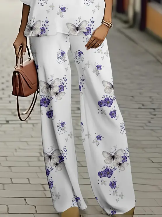 Damen Geblümt Print Zweiteiliges Set Täglich Langarm Lässig Frühling/Herbst Bluse mit Hose Matching Set