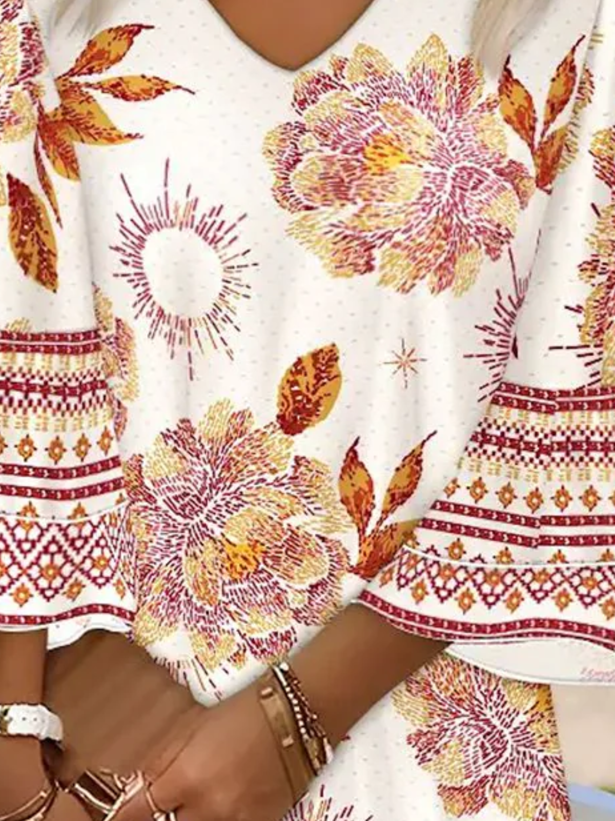 Damen Geblümt Halbarm Sommer Kleid V-Ausschnitt Täglich Böhmisch Midi Strandkleid H-Linie Kleid