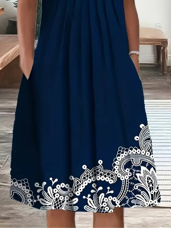 Damen Geblümt Kurzarm Sommer Print Kleid Rundhals Täglich Lässig Midi Passen & Flare Kleid H-Linie Kleid