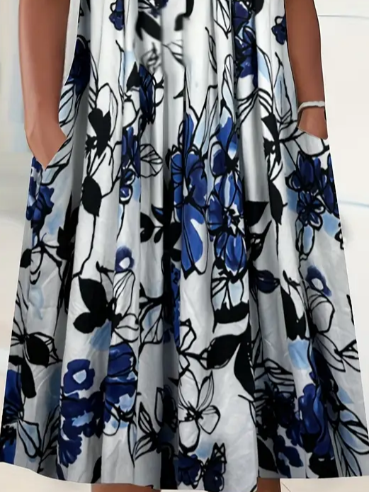 Damen Geblümt Kurzarm Sommer Print Kleid Rundhals Täglich Lässig Midi Passen & Flare Kleid H-Linie Kleid