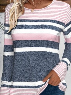 Damen Gestreift Langarm T-Shirts T-Shirt Rundhals Lässig Frühling/Herbst Oberteile