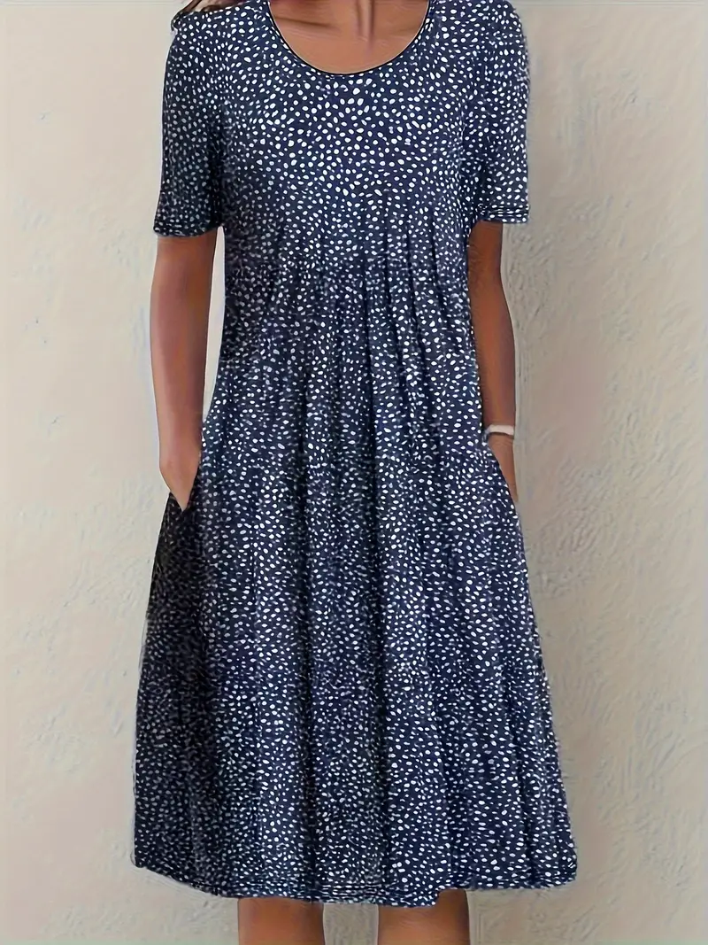 Damen Geblümt Kurzarm Sommer Print Kleid Rundhals Täglich Lässig Midi Passen & Flare Kleid H-Linie Kleid