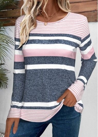 Damen Gestreift Langarm T-Shirts T-Shirt Rundhals Lässig Frühling/Herbst Oberteile