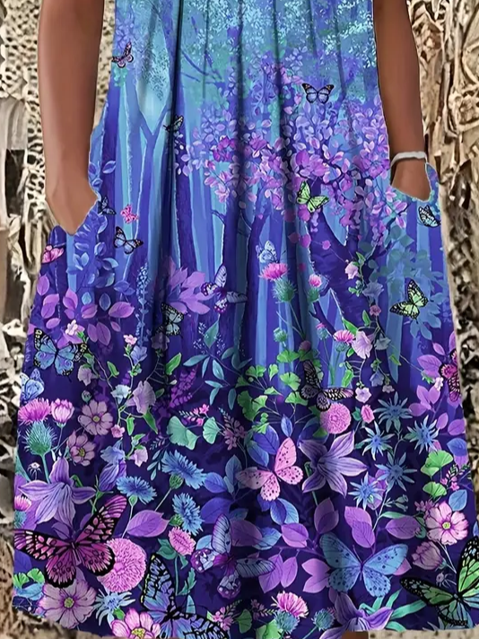 Damen Geblümt Kurzarm Sommer Print Kleid Rundhals Täglich Lässig Midi Passen & Flare Kleid H-Linie Kleid