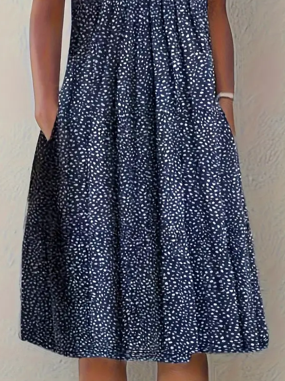 Damen Geblümt Kurzarm Sommer Print Kleid Rundhals Täglich Lässig Midi Passen & Flare Kleid H-Linie Kleid