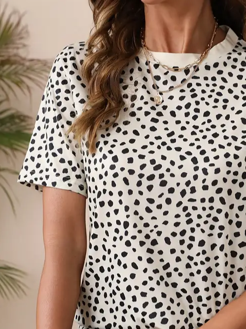 Damen Polka Dots Kurzarm T-Shirts T-Shirt Rundhals Print Lässig Sommer T-Shirt mit Grafik Oberteile