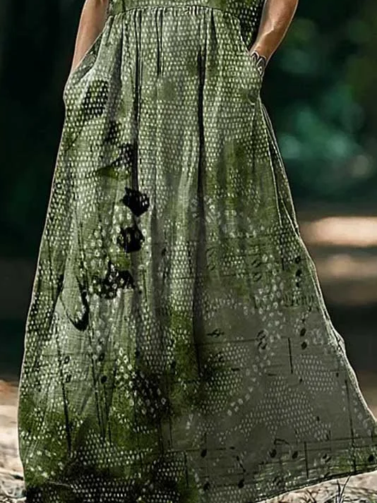 Damen Geblümt Ärmellos Sommer Print Kleid Rundhals Täglich Lässig Maxikleid Tanktop H-Linie Kleid