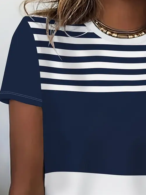 Damen Gestreift Kurzarm T-Shirts T-Shirt Rundhals Print Lässig Sommer T-Shirt mit Grafik Oberteile