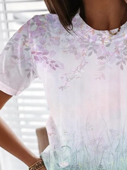 Damen Geblümt Kurzarm T-Shirts T-Shirt Rundhals Print Lässig Sommer T-Shirt mit Grafik Oberteile
