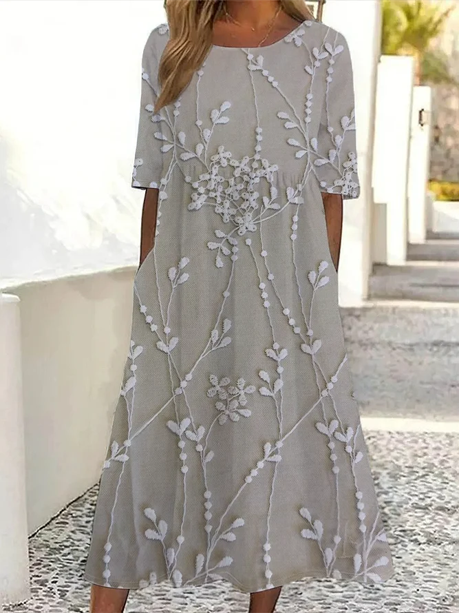 Damen Geblümt Kurzarm Sommer Print Kleid Rundhals Täglich Lässig Maxikleid Etuikleid H-Linie Kleid