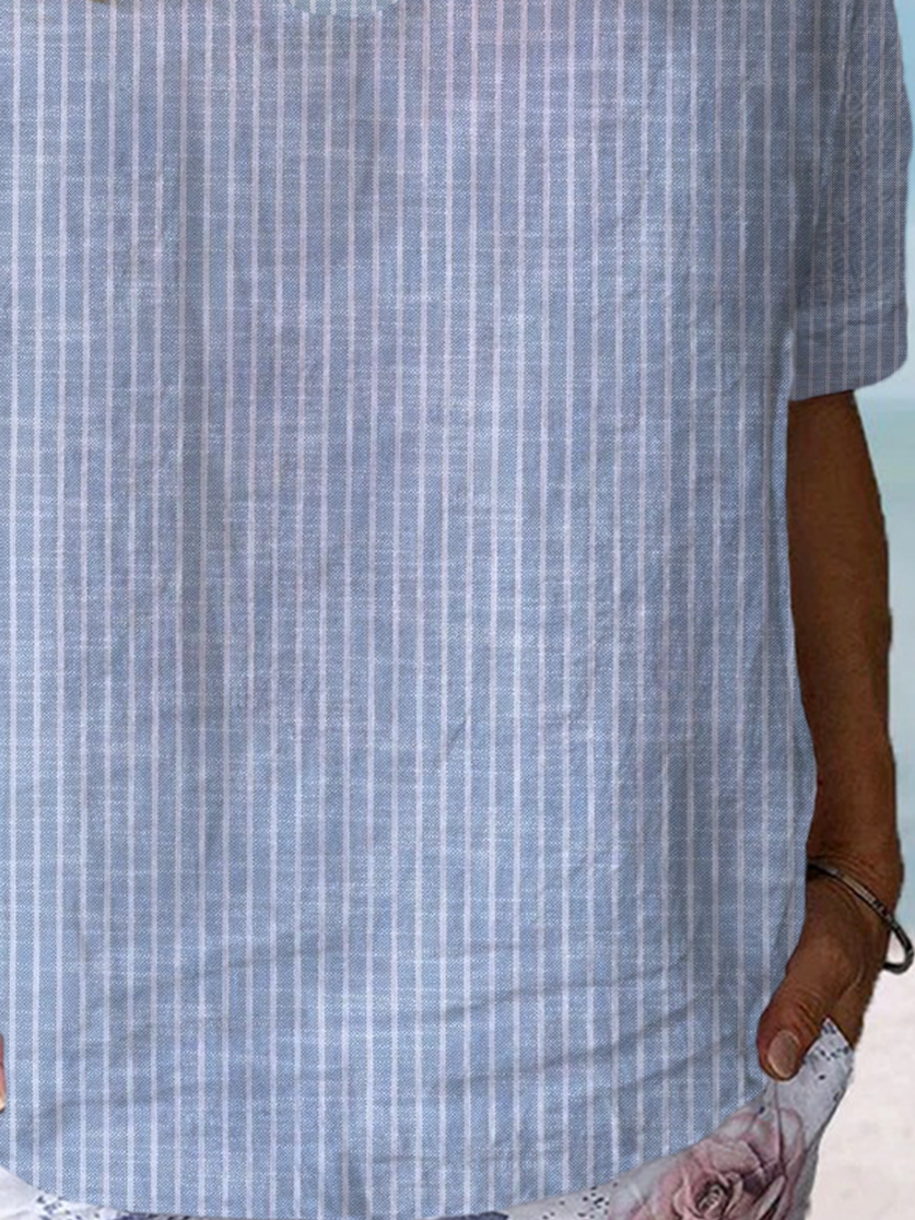Damen Gestreift Kurzarm Bluse Sommer Rundhals Täglich Lässig Oberteile