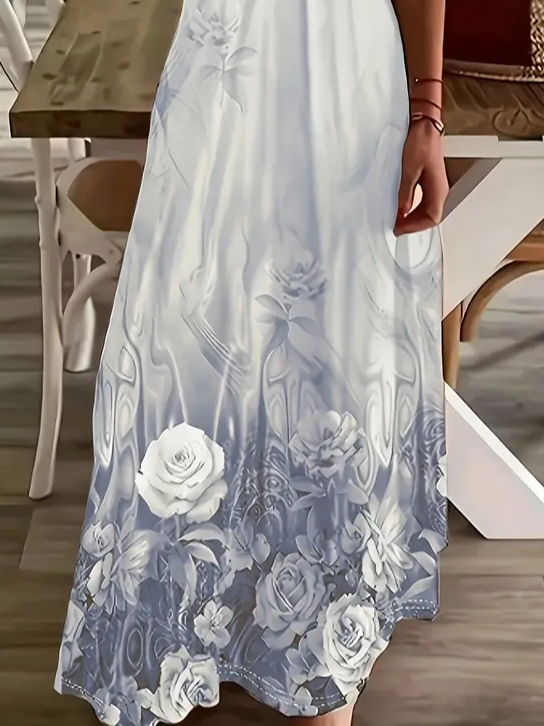 Damen Geblümt Ärmellos Sommer Print Kleid V-Ausschnitt Täglich Lässig Maxikleid Unterhose Kleid X-Linie Kleid