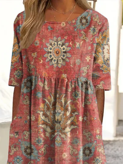 Damen Geblümt Kurzarm Sommer Print Kleid Rundhals Täglich Lässig Maxikleid Etuikleid H-Linie Kleid