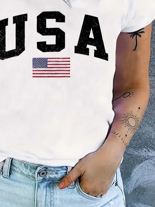 Damen Tag der Unabhängigkeit (Flagge) Kurzarm T-Shirts T-Shirt Rundhals Print Lässig Sommer T-Shirt mit Grafik Oberteile