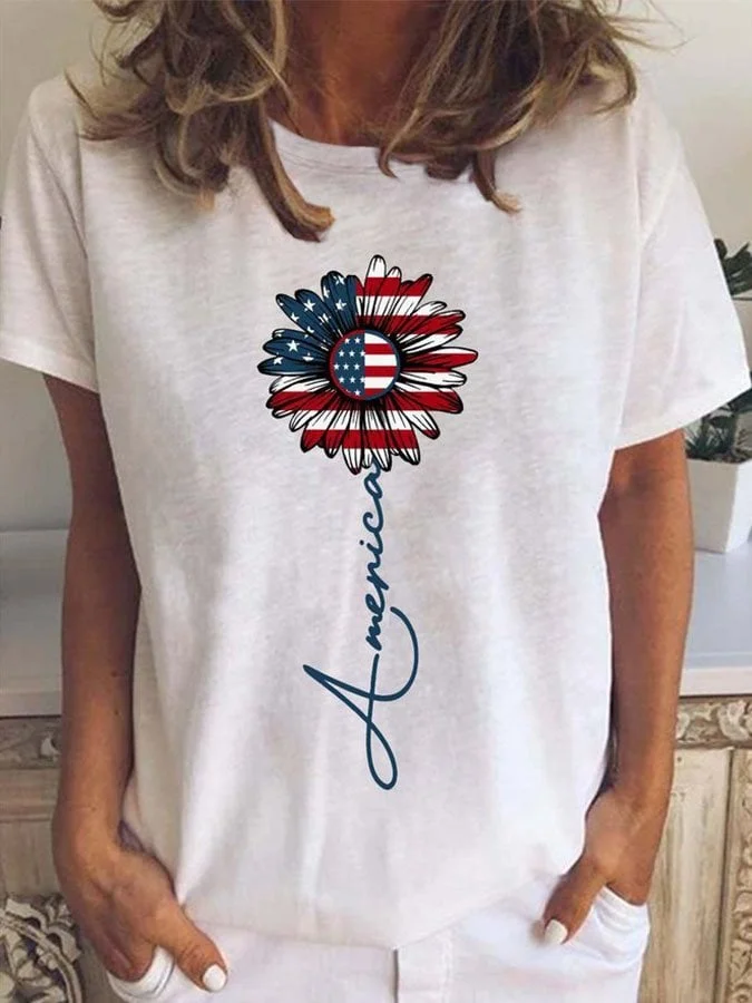 Damen Tag der Unabhängigkeit (Flagge) Kurzarm T-Shirts T-Shirt Rundhals Print Lässig Sommer T-Shirt mit Grafik Oberteile