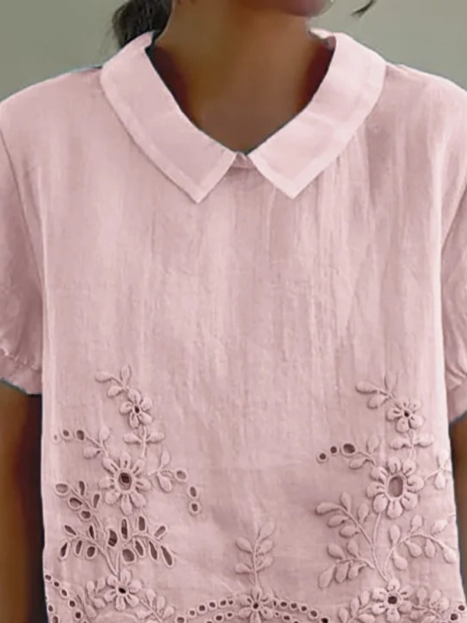 Damen Unifarben Halbarm Bluse Sommer Schalkragen Täglich Lässig Oberteile