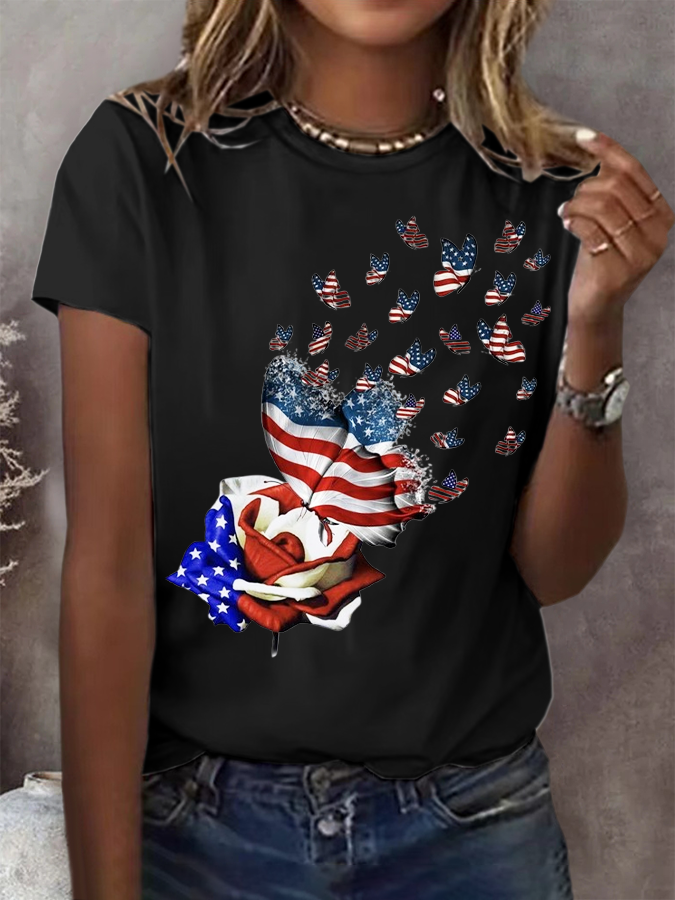 Damen Tag der Unabhängigkeit (Flagge) Kurzarm T-Shirts T-Shirt Rundhals Print Lässig Sommer T-Shirt mit Grafik Oberteile