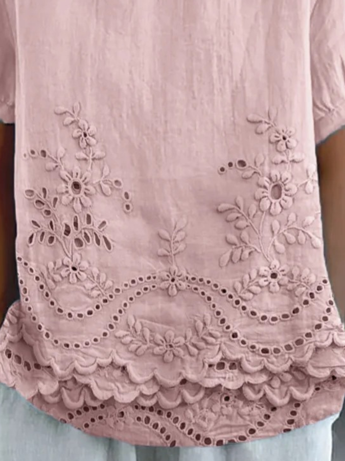 Damen Unifarben Halbarm Bluse Sommer Schalkragen Täglich Lässig Oberteile