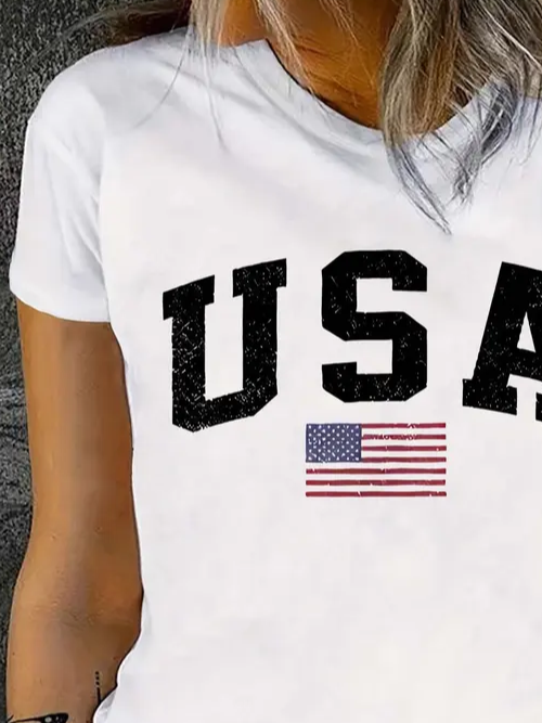 Damen Tag der Unabhängigkeit (Flagge) Kurzarm T-Shirts T-Shirt Rundhals Print Lässig Sommer T-Shirt mit Grafik Oberteile