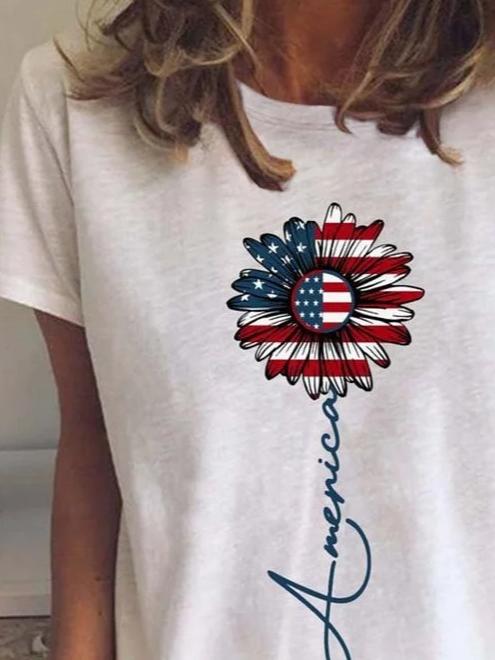 Damen Tag der Unabhängigkeit (Flagge) Kurzarm T-Shirts T-Shirt Rundhals Print Lässig Sommer T-Shirt mit Grafik Oberteile