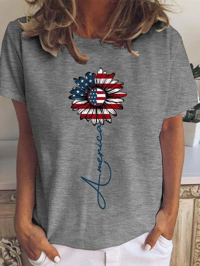 Damen Tag der Unabhängigkeit (Flagge) Kurzarm T-Shirts T-Shirt Rundhals Print Lässig Sommer T-Shirt mit Grafik Oberteile