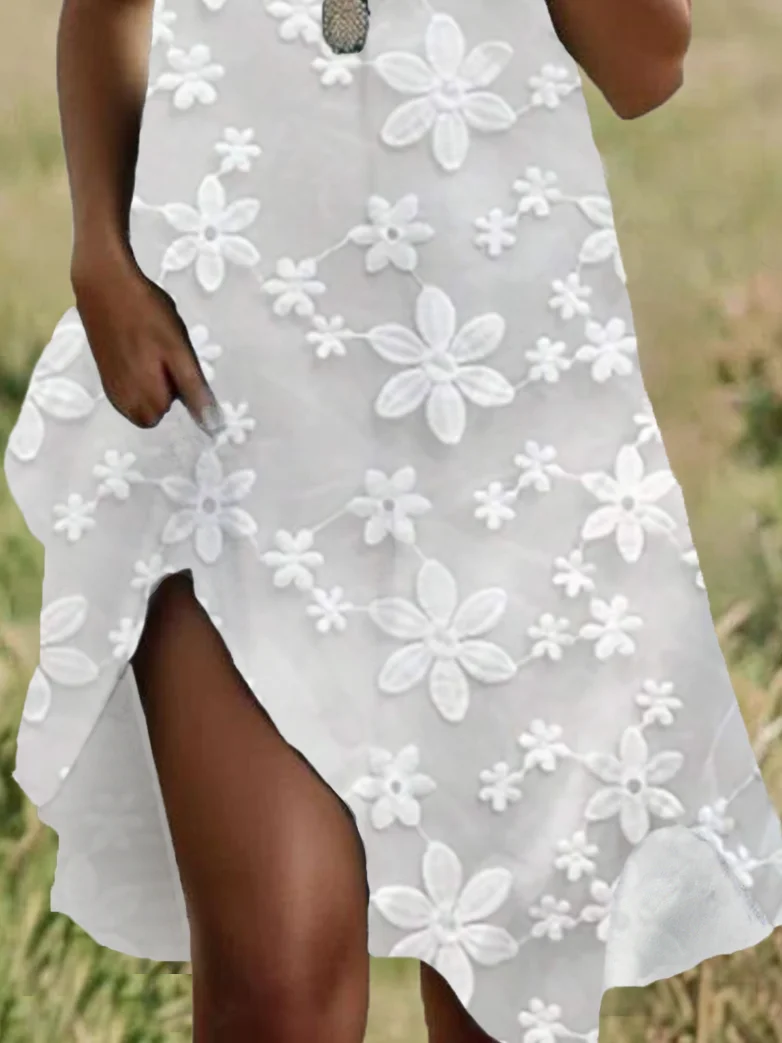 Damen Geblümt Kurzarm Sommer Print Kleid Rundhals Täglich Lässig Mini Tunika H-Linie Kleid