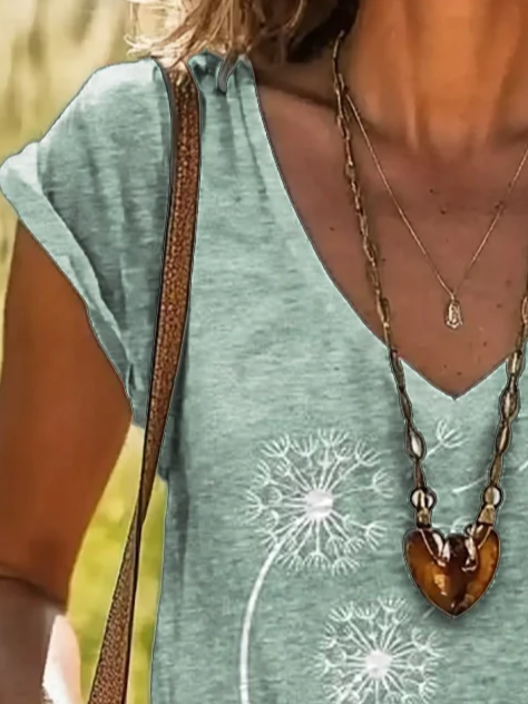 Damen Geblümt Kurzarm T-Shirts T-Shirt V-Ausschnitt Print Lässig Sommer T-Shirt mit Grafik Oberteile