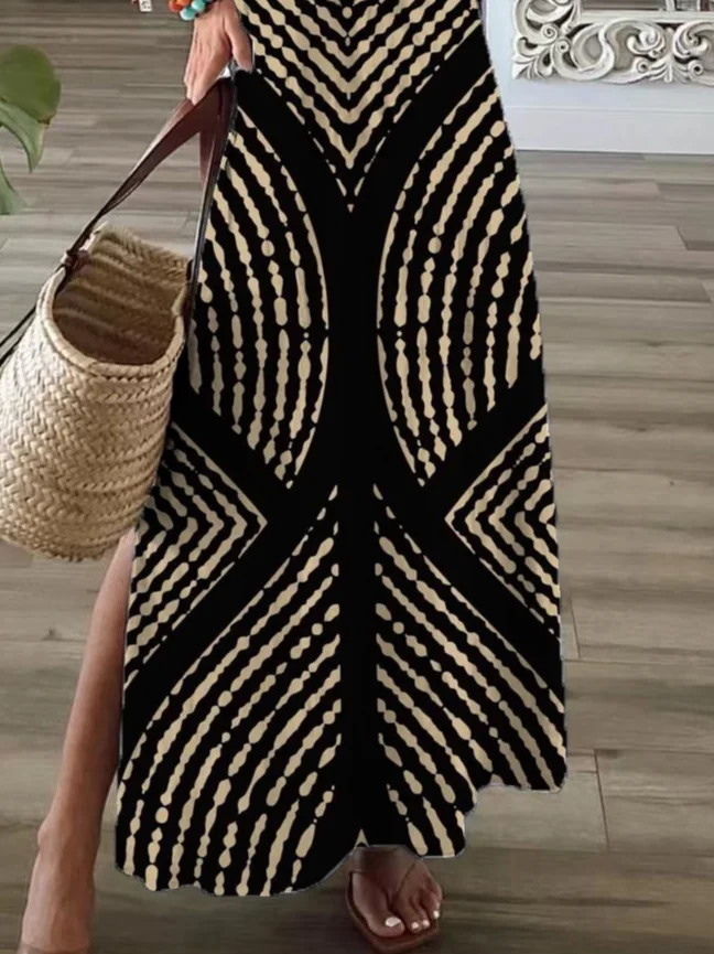Damen Geometrisch Kurzarm Sommer Print Kleid V-Ausschnitt Täglich Lässig Maxikleid X-Linie Kleid