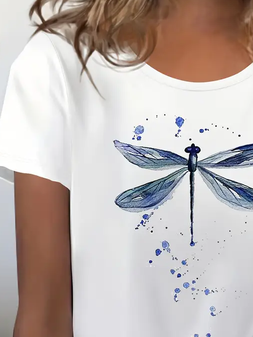 Damen Libelle Kurzarm T-Shirts T-Shirt Rundhals Print Lässig Sommer T-Shirt mit Grafik Oberteile