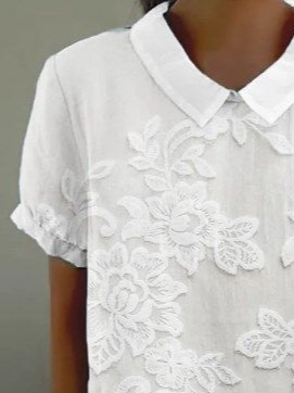Damen Geblümt Kurzarm Bluse Sommer Print Schalkragen Täglich Lässig Oberteile