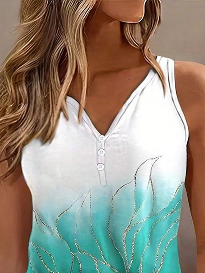 Damen Ärmellos Tanktop Oberteile Leibchen Sommer Abstrakt Print V-Ausschnitt Täglich Lässig Oberteile