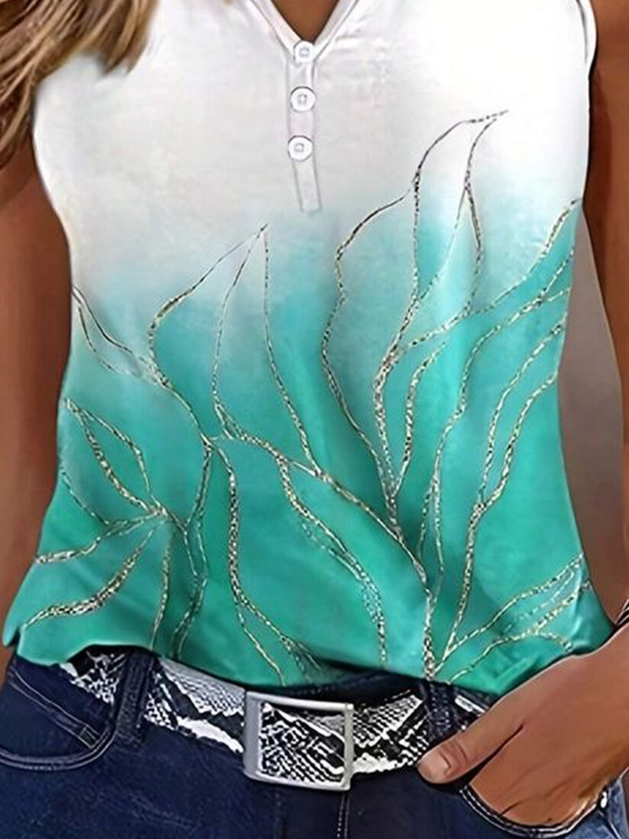 Damen Ärmellos Tanktop Oberteile Leibchen Sommer Abstrakt Print V-Ausschnitt Täglich Lässig Oberteile