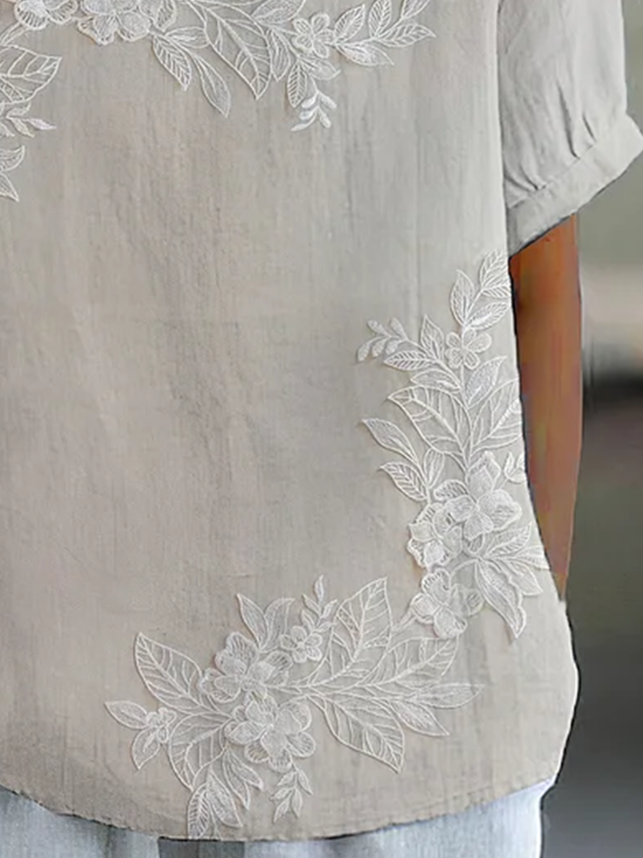 Damen Geblümt Kurzarm Bluse Sommer Print Schalkragen Täglich Lässig Oberteile